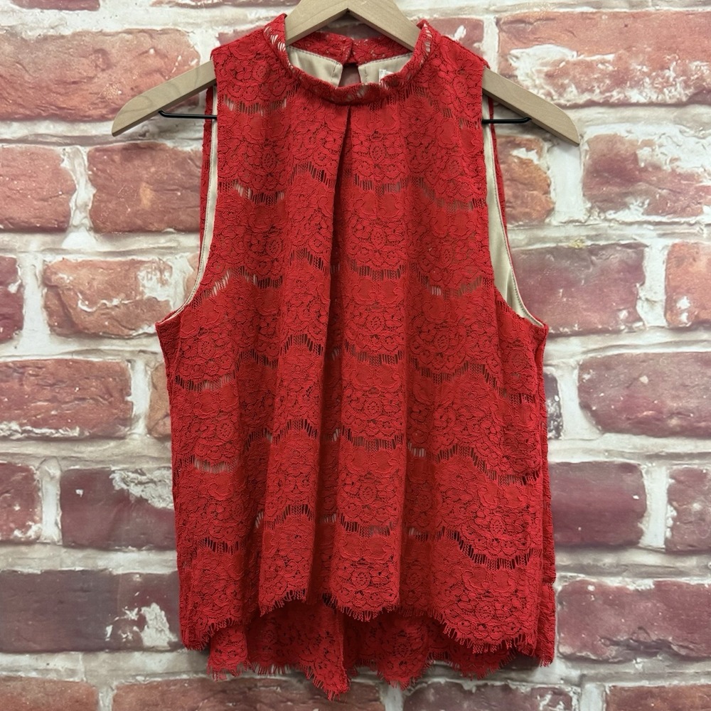 Love Fire Halter Top Women's L Red Chic Floral Lace Casual Evening Party Shirt